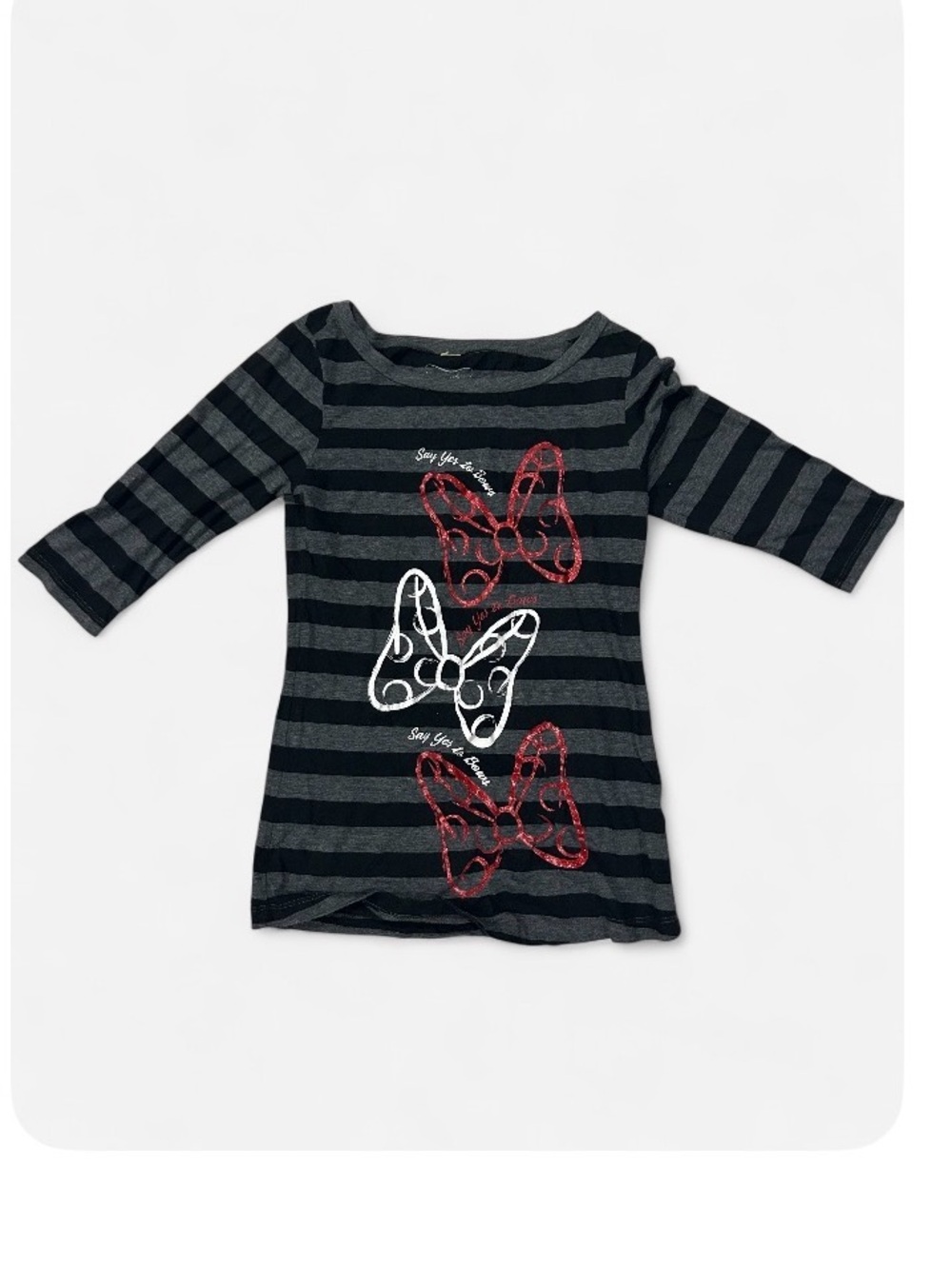 Disney Striped Long Sleeve Top with Minnie Mouse Red and White Bow ❤️🤍
